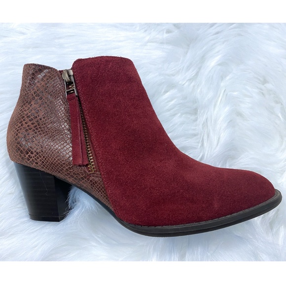Vionic Orthaheel Anne Merlot Snake Print Suede Leather Ankle Boots Booties 6.5 - Picture 4 of 4